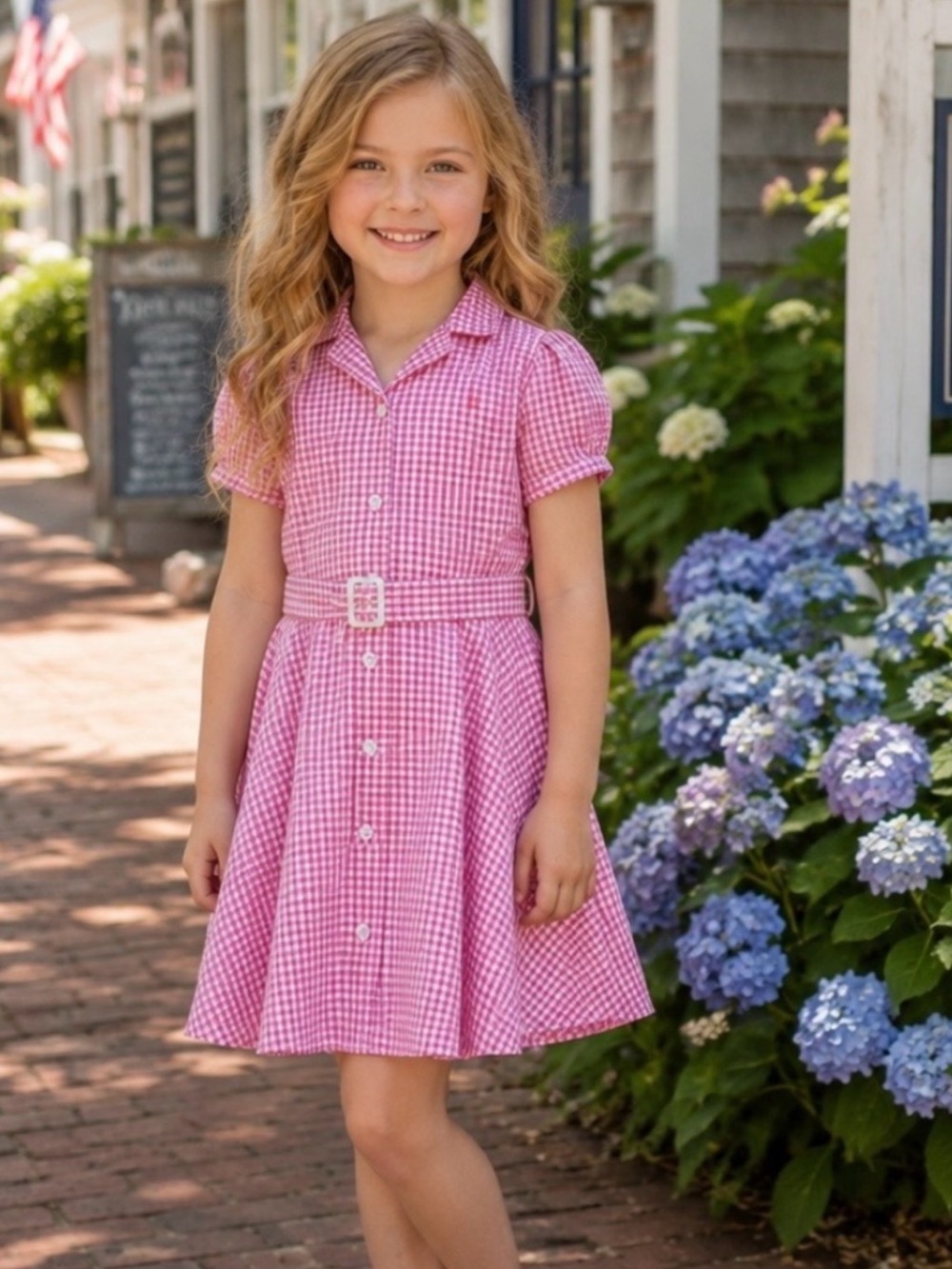 Polo Ralph Lauren Girls Belted Gingham Linen Dress Preppy Classic Summer